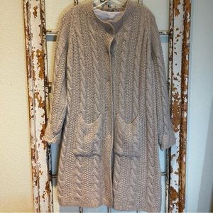 DIXIE Made in Italy Mohair Mix Knitted Lined Long Taupe Cardigan size M